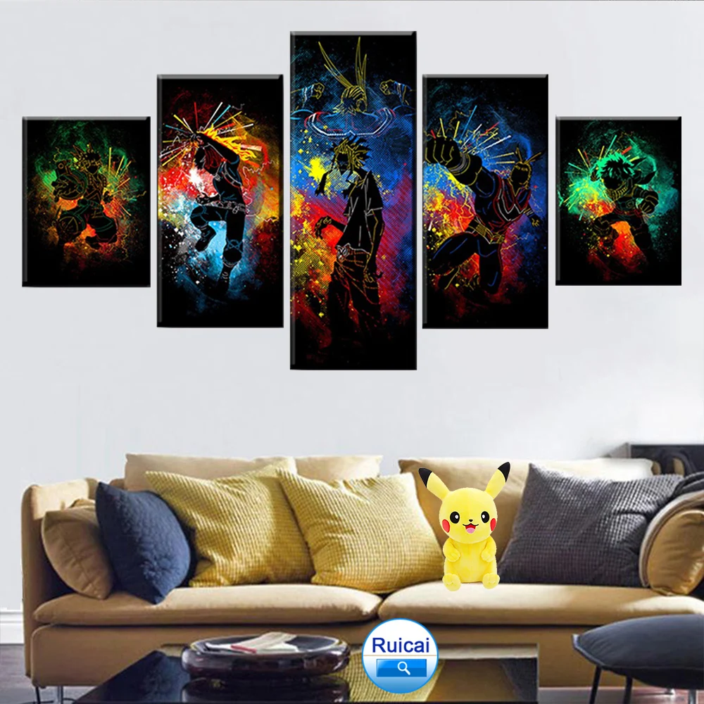 

Cartoon my hero college / anime picture poster 5 pieces HD modern academic picture canvas painting for wall decoration