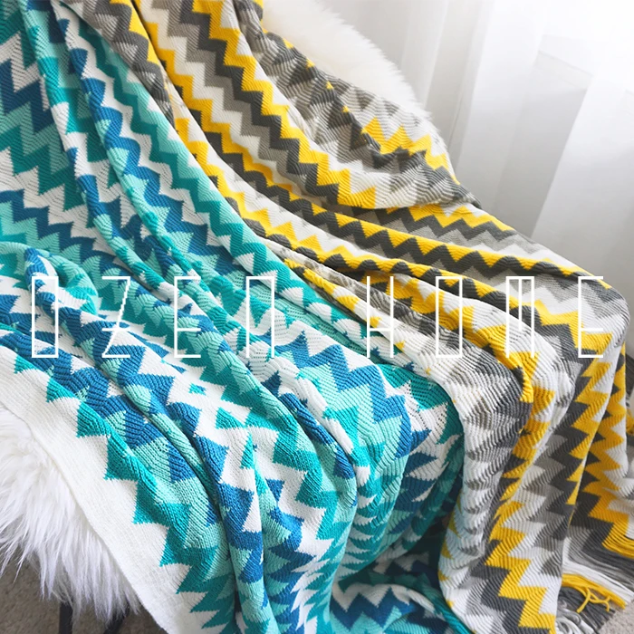 Prismatic Stripe Knitting Blanket Sofa Cover Decoration Carpet Cover Tailstock Yellow Blue Blanket