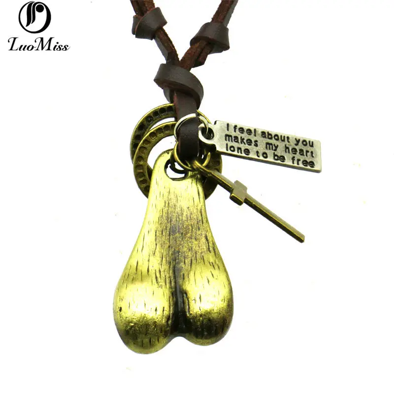 

2019 Copper Necklace Pendants Masculine Cock GiGi Couple Vintage Cross Antique Bronze Adjustable Leather Fashion Women Jewelry