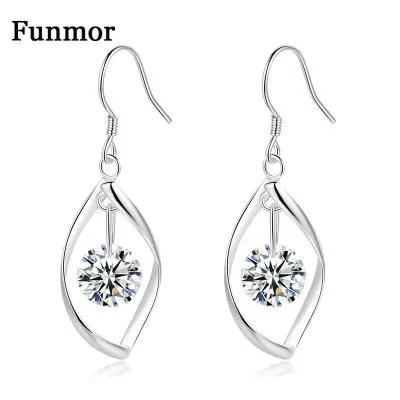 Funmor Elegant Leaf Shape Earrings 925 Sterling Silver Fine Jewelry For Women Girls Wedding Party Work Ear Accessories Brincos | Украшения