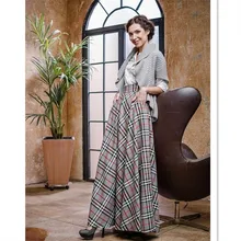 WBCTW осенние зимние юбки 10XL плюс Размеры Англия Стиль длинные плиссированные женские юбки Высокая Талия Макси теплый плед офисные Falda Larga