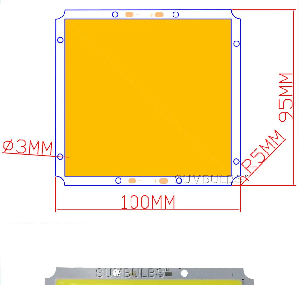 Sumbulbs 100x95 мм квадратный ультра яркий 50 Вт COB светодиодный светильник 5000лм Теплый Холодный белый DC светодиодный 12 В чип на плате матричная лампа для DIY