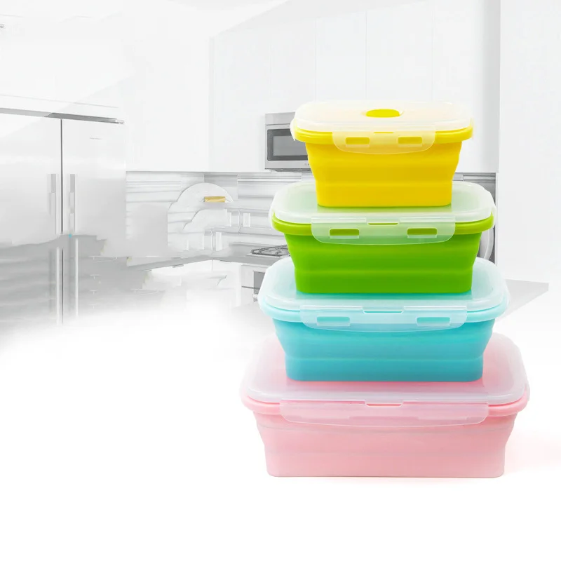 

Folding Collapsible Lunch Box Food Grade Silicone Microwave Oven Heat Resistant Outdoor Portable Keep Fresh Storage Box