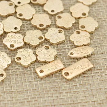

100pcs Classic Plum Rectangular Handmade Gold Color Metal Labels For Coat Garment Bags Shoes DIY Craft Sewing Tags Accessories