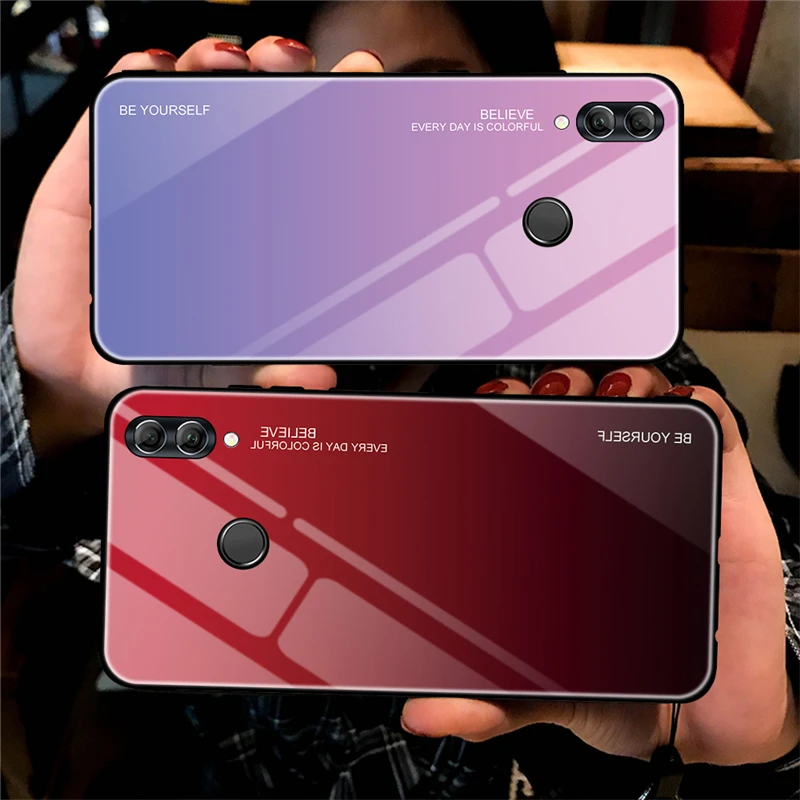 Роскошный градиентный чехол из закаленного стекла для Huawei Honor 10 lite P Smart 2019 простой