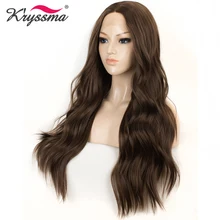 Длинный волнистый парик, темный синтетический парик на кружеве, коричневый парик для женщин, 22 дюйма, средний пробор, волосы без клея, Термостойкое волокно