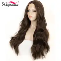 Long Wavy Wig Dark Synthetic Lace Front Wig Brown Wigs for Women 22 inches Middle Parting Hair Glueless Heat Resistant Fiber