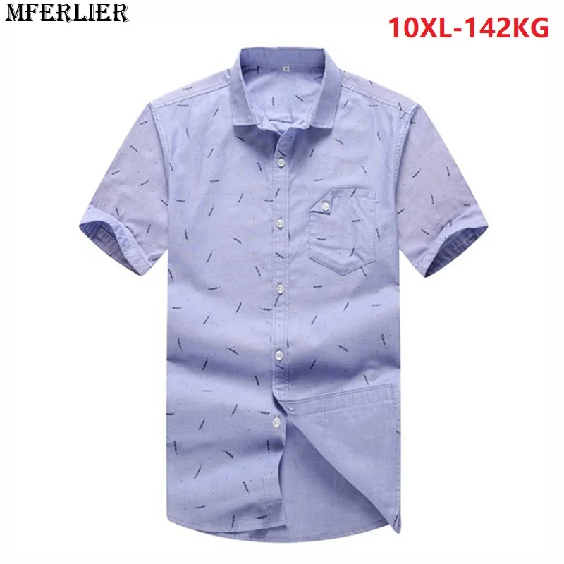 

MFERLIER summer men 8XL 9XL shirts 10XL 7XL plus size big larger 5XL 6XL cheap loose short sleeve casual shirts print white blue