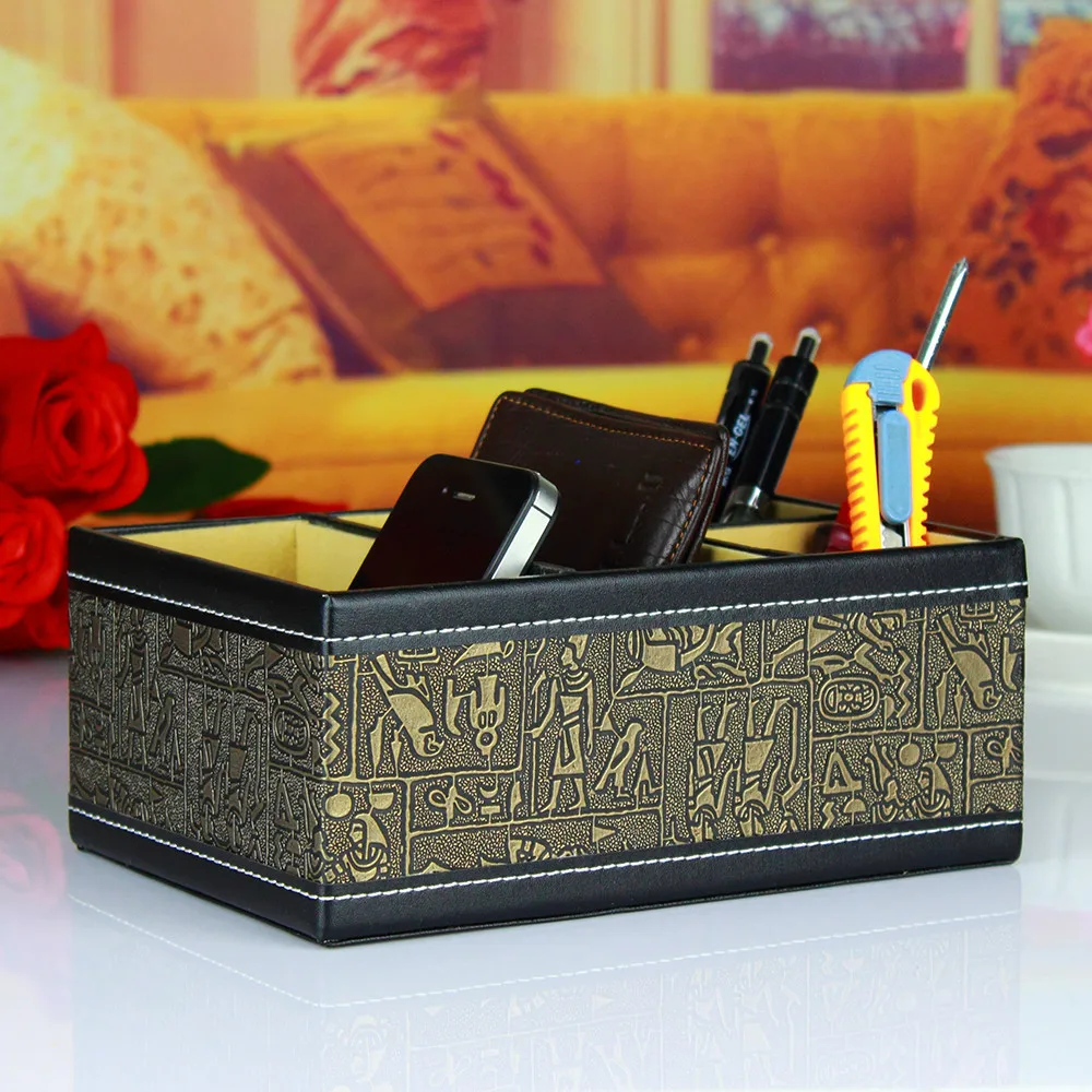 

PITEBO 4 slot leather desk remote controller home sundries storage box display presentation organizer case holder