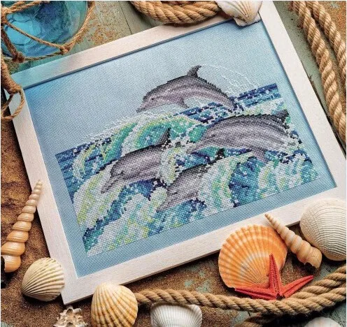 cs-1883 Cross Stitch Kit Four Dolphins Dolphin Jumping Dancing Dance in the Sea