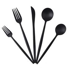 5 Unids/lote Negro Viajes Cubertería 18/10 Cucharadas Vajilla Cena Cuchillo Tenedor de Acero Inoxidable Juego de Cocina En Casa juego de Cubiertos