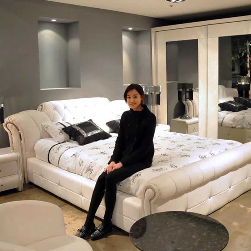 1 5 м 8 белая европейская кожаная кровать для спальни # CE 095 1 bed bed white1 bedroom | Наборы для спальной -32246667966