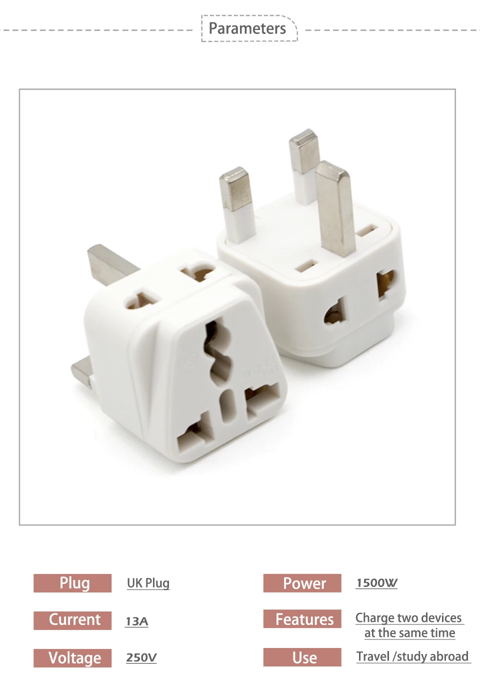 1PC Universal EU US AU to UK 3 Pin AC Power Socket Plug Travel Wall Charger Outlet Adapter Converter Connector UK plug White (9)