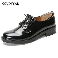 COVOYYAR базовые Туфли-оксфорды Обувь с перфорацией типа «броги» Для женщин британский стиль на шнуровке Для женщин плоские туфли на низких каблуках; женская черная обувь плюс Размеры WFS1026