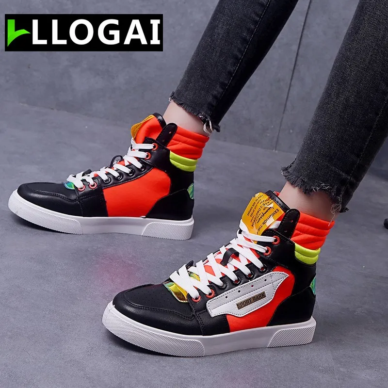 

Fluorescent Shoes Comfortable Flat Shoes Women Round Toe High Top Sneakers Women Casual Shoes Spring and Autumn Women Shoes 2019