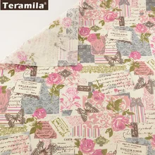 Tissu Cotton Linen Fabric Blooming Flowers Sewing Material Tablecloth Pillow Bag Curtain Cushion Pillow TERAMILA Home Textile