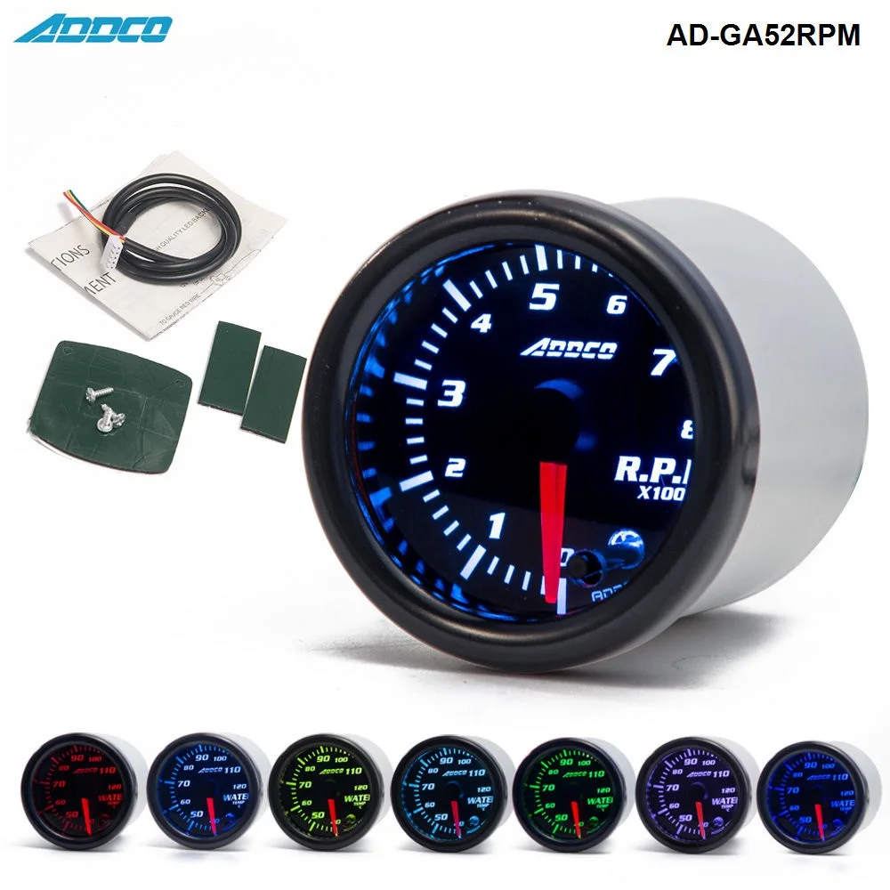 

2" 52mm 7 Color LED Smoke Face Car Auto Tachometer Gauge Meter With Sensor and Holder AD-GA52RPM
