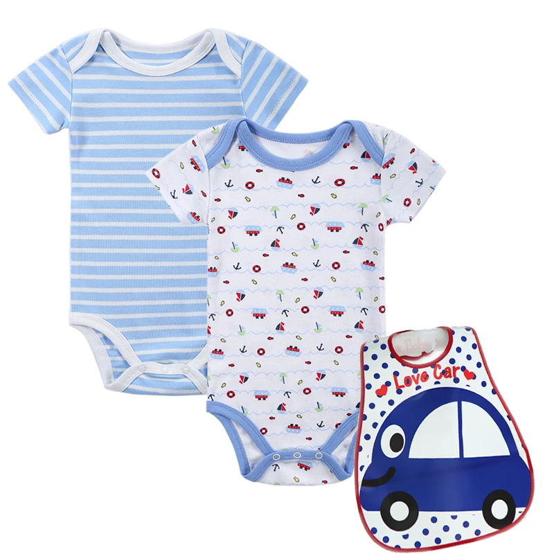 Mother nest 3 Sets Newborn 2 PICS Baby Bodysuits+1 PIC Bib Boys Girls Clothes Children Jumpsuit Baby Stripe onesie 1