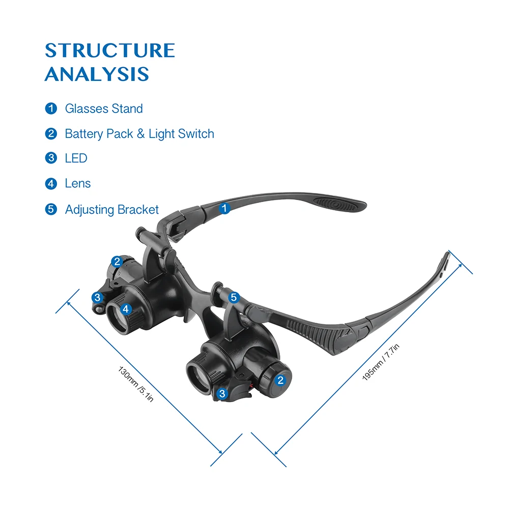 AOMEKIE увеличительная линза для очков с 8 парными линзами светодиодный бинокль увеличительное стекло инструмент для ремонта часов карта книг лупа для чтения