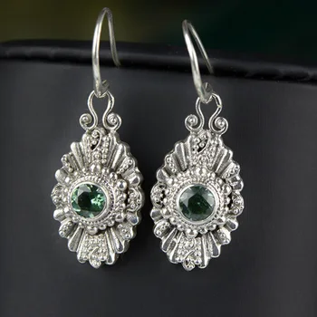 

Dangle Earrings Silver Sterling 925 Natural Stone Green Crystal Vintage Big Earrings For Women Fine Jewelry Oorbellen Ringen