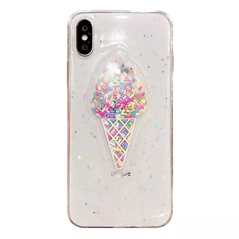 3D динамический мороженое чехол для Iphone X Модный сверкающий яркий задняя крышка Прекрасный мультфильм чехол для Iphone 6 7 8 плюс