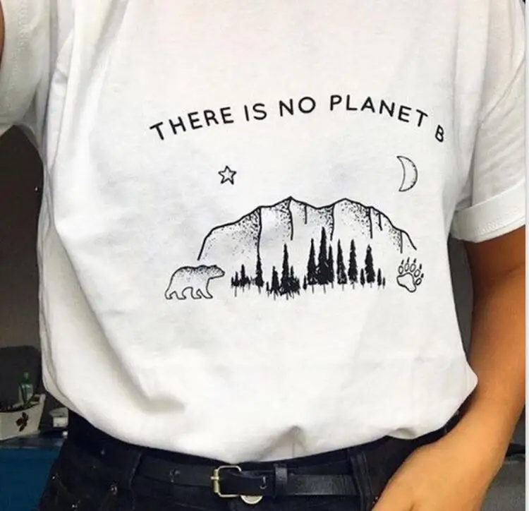 Футболка с изображением звезд, Луны, планеты, надписью «There is no Planet B», забавная футболка с надписью «Planet», стильная христианская футболка, Женская Винтажная Футболка - Цвет: white tee black text