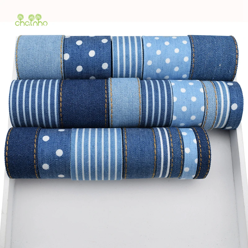 Goedkoop Chainho, 21 Yard Denim Lint Set, Hoge kwaliteit Voor Diy Handgemaakte Cadeau Craft Verpakking Haaraccessoires, effen kleur, stippen, streep