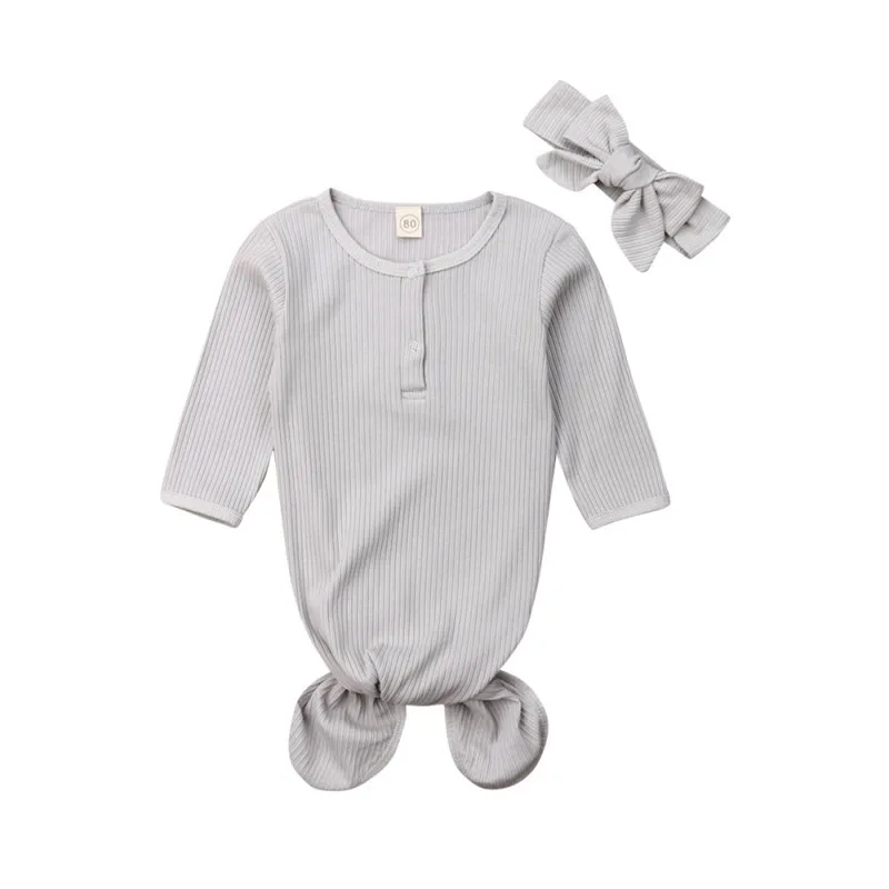 Мягкий, для новорожденного ребенка пеленать одеяло муслиновая пеленка+ повязка на голову 2 шт сплошной цвет с длинными рукавами спальный мешок для ребенка 0-24 м - Цвет: Серый