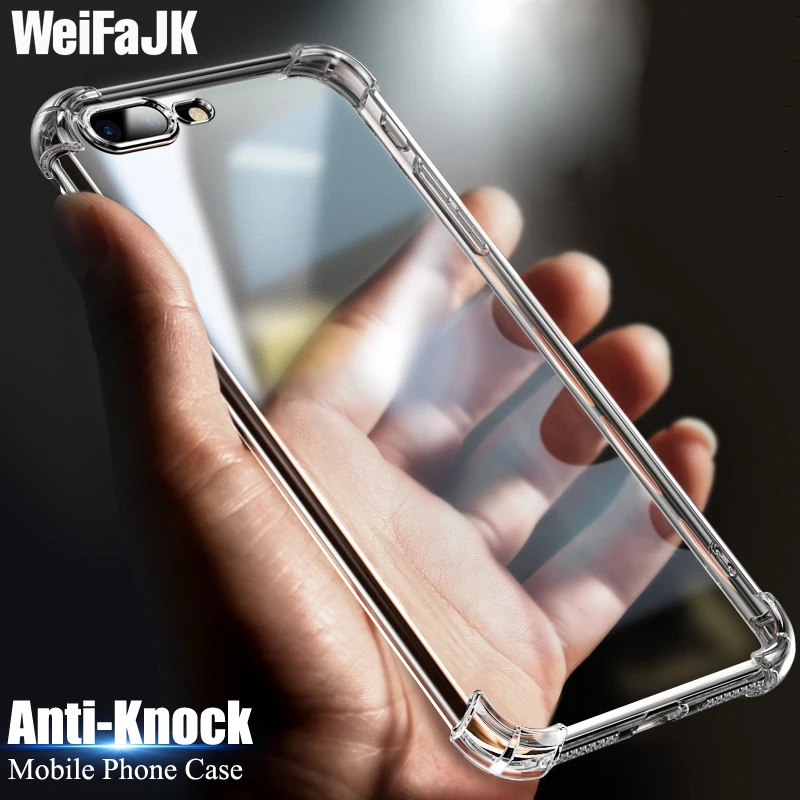 

WeiFaJK Anti-knock TPU Phone Case For iPhone 6 6s 7 8 Plus X Cover Soft Silicone Transparent Cases For iPhone 8 7 6 6s Plus Case