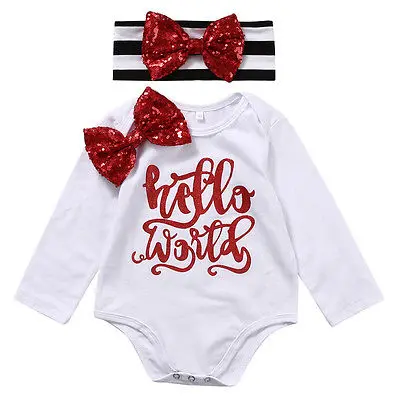 

Newborn Baby Girls Romper Long Sleeve Jumpsuit+Headband 2pcs Outfits Xmas Clothes Baby Clothing