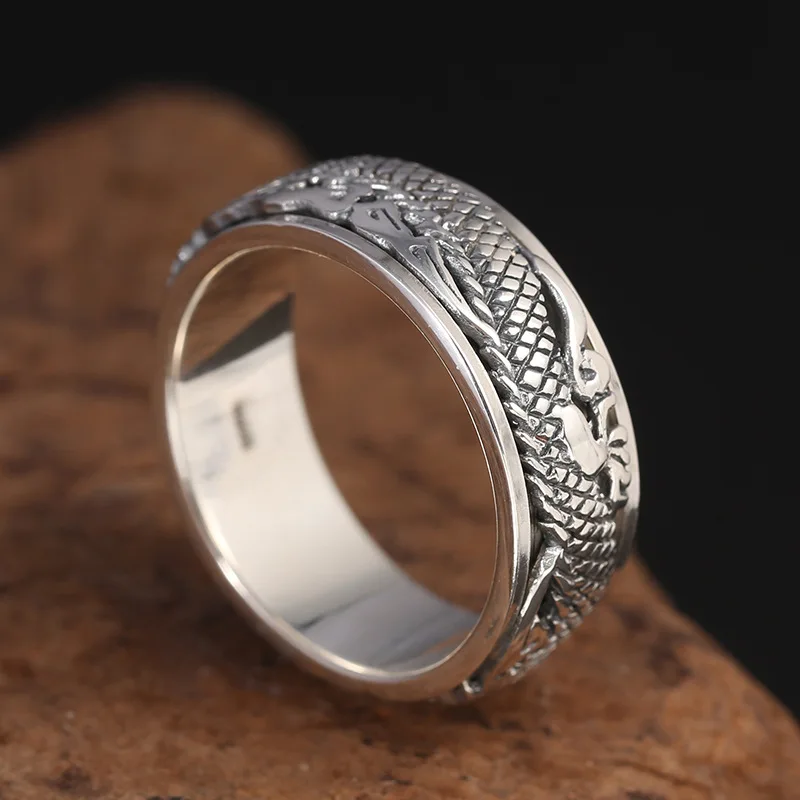 

Fashion 925 Sterling Silver Chinese Dragon Rotatable Lucky Ring Men Thai Silver Fine Jewelry Gift Finger Ring ZY18-04-02
