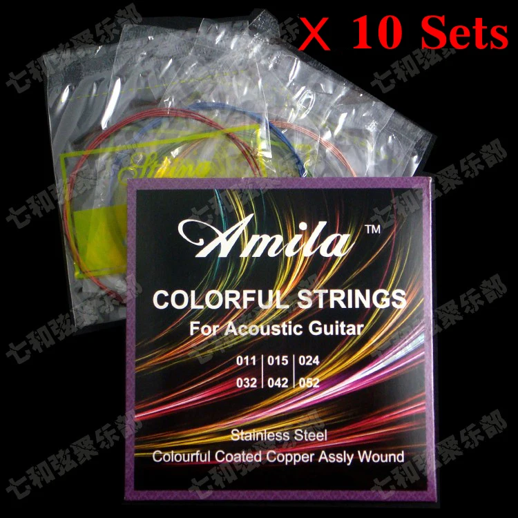 10 Set Colored Acoustic Guitar Strings,Rainbow Colorful Color Folk