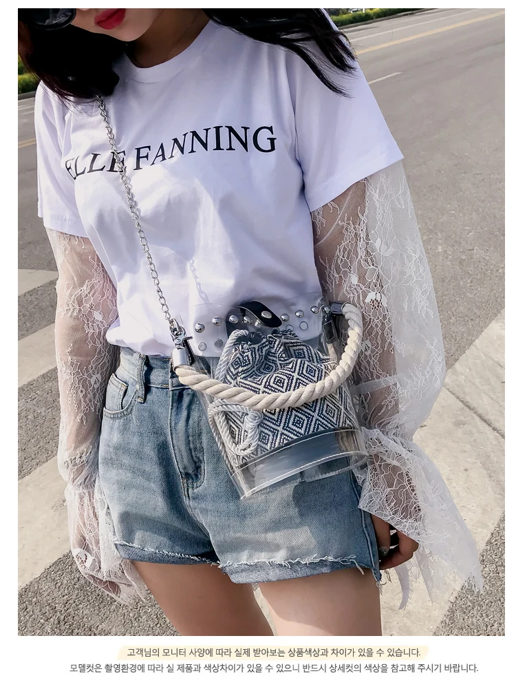 2019 Fashion 2pcs Bucket Handbags Pvc Clear Transparent Bucket Bag Barrel Shaped Small Mini Handle Handbags Summer Beach Bags