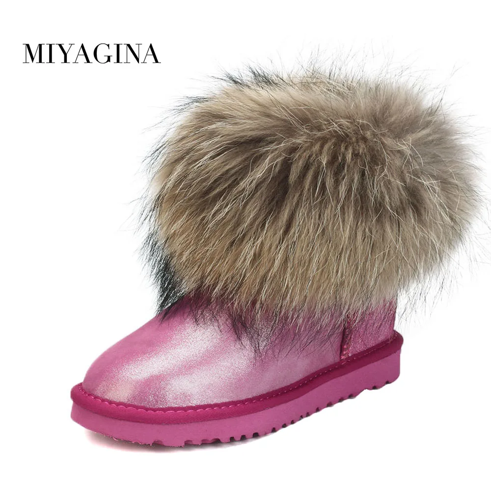 MYLRINA Fashion Sheepskin Leather Fox Fur Girls Winter Short Ankle Snow Boots For Women Winter Flats Shoes High Quality MYLRINA Fashion Sheepskin Leather Fox Fur Girls Winter Short Ankle Snow Boots For Women Winter Flats Shoes High Quality