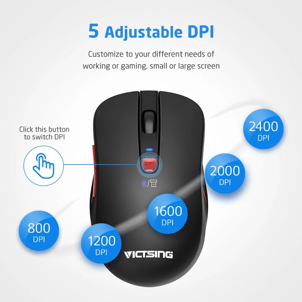 VicTsing Bluetooth мышь беспроводная двойная портативная эргономичная 2 4G до 2400