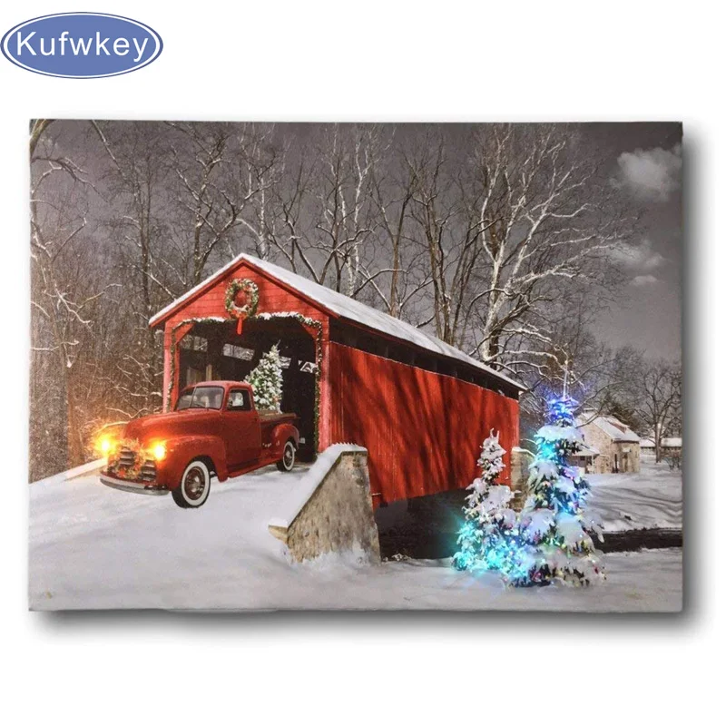 Christmas Diamond Painting Kits 5D Paint Red Truck Farm Winter Night Wall  Decor