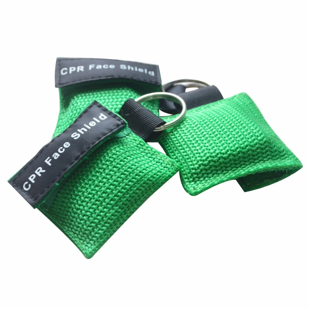 

100Pcs/Lot CPR Resuscitator Mask Keychain With One-way Valve Emergency Face Shield For First Aid CPR Training Green Pouch Wraped