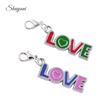 

20pcs/lot Free Shipping 30*10mm Enamel Alloy Love Pendant Charms With Lobster Clasp For Floating Locket Necklace