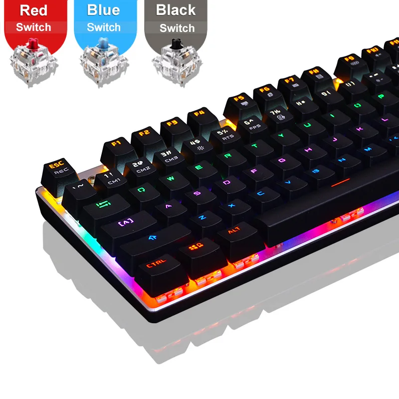 Metoo edition gaming Mechanical Keyboard 87/104 keys Anti-ghosting Luminous blue switch Backlit Wired keyboard English/Russian