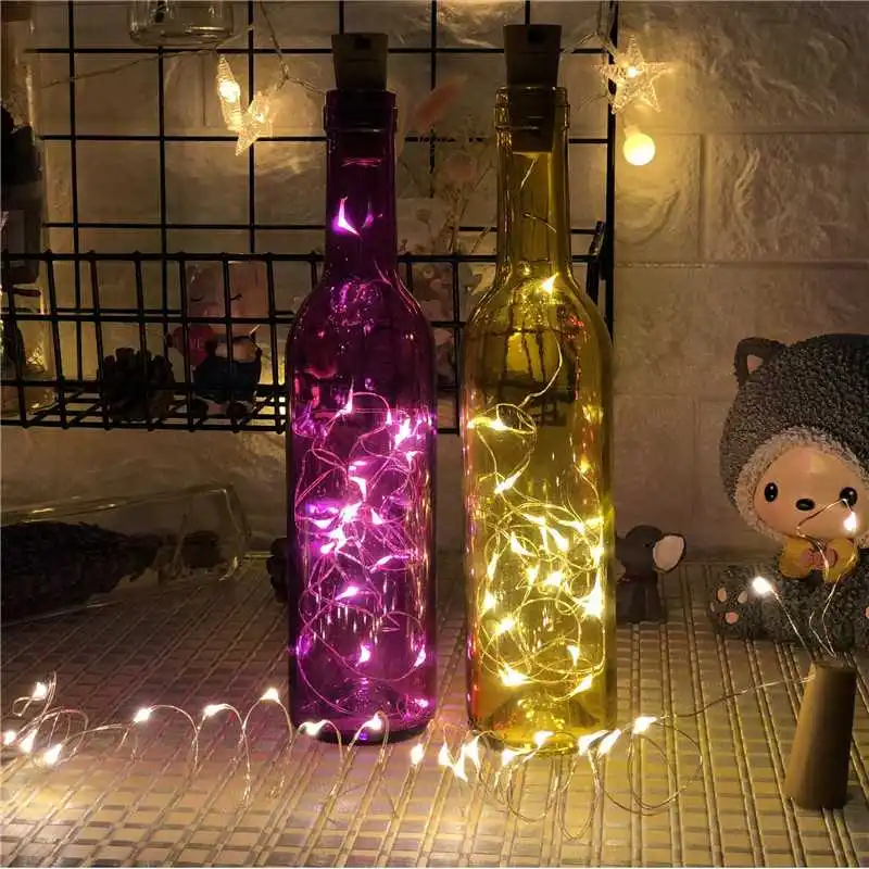

ANBLUB 1M 2M LED string lights Copper Silver Wire Bottle Stopper Fairy Garland For Wedding Christmas New Year Holiday Decoration