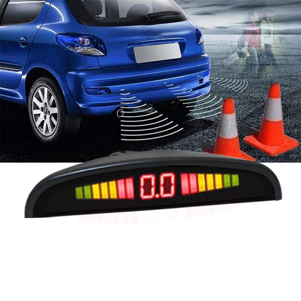 

Car Parking Sensor 4 Sensors LED Digital Display Reverse Backup 16.5MM Crescent Radar Original Car Reversing Radar Monitor