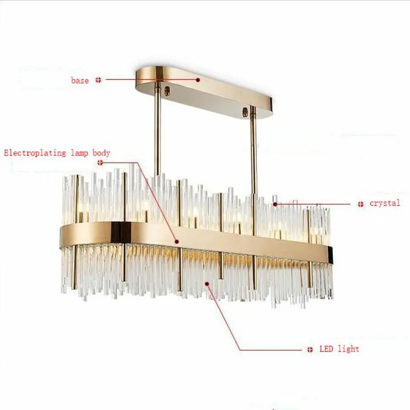 Современная хрустальная люстра, светодиодная лампа для спальни, люстра для зала, простая прямоугольная лампа для бара, столовой, креативные лампы для еды