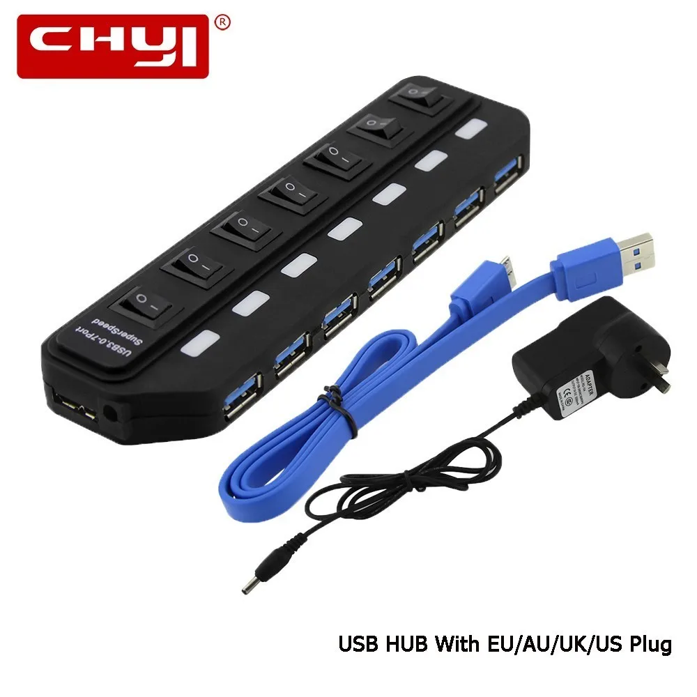 

USB Hub 3.0 High Speed 5Gbps 7/4 Port USB 3.0 Hub With AU UK EU US Power Adapter Multi USB Splitter for MacBook PC Accesorios