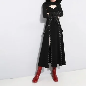 

New Spring Summer Fashion Women Ultra Long Dress Black Metal Decoration Female Strap Dress Sexy Female Backless Dress