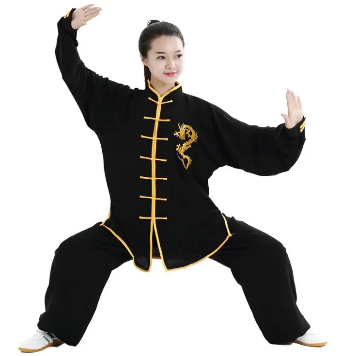 Форма для боевых искусств кунг-фу костюмы с длинным рукавом тай-чи одежда Китайская традиционная народная тайцзи уличная ходьба Morning Sprots - Цвет: black dragon