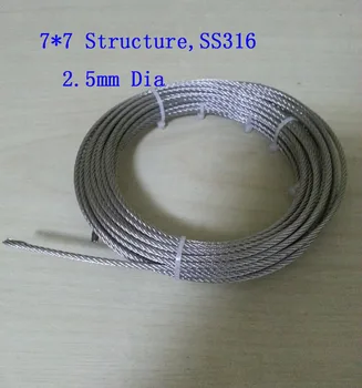 

10 meters,SS316 material, 2.5mm dia, 7*7 Structure,Stainless Steel Wire Rope Hanging clothes Fishing rope