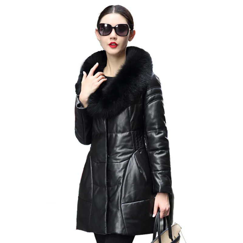 Женская куртка из натуральной кожи, пальто из овчины, Воротник из лисьего меха, зимнее пальто, женская одежда, корейский утиный пух размера плюс ZT841