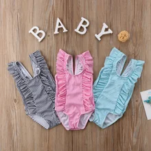 Летний полосатый купальник бикини для новорожденных девочек от 0 до 24 месяцев цельный купальный костюм пляжный костюм