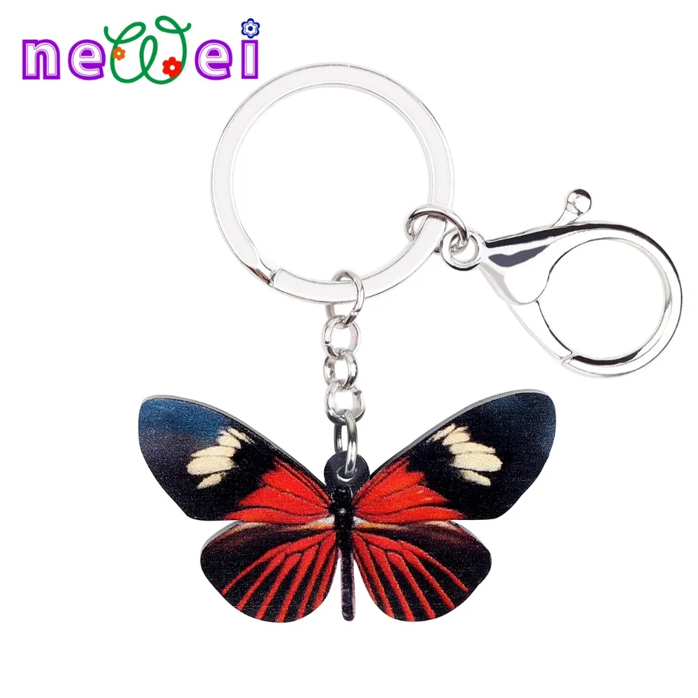 NEWEI Acrylic America Heliconius Melpomene Butterfly Key Chain Keychain Ring Insect Jewelry For Women Girl Bag Car Purse Charms | Украшения