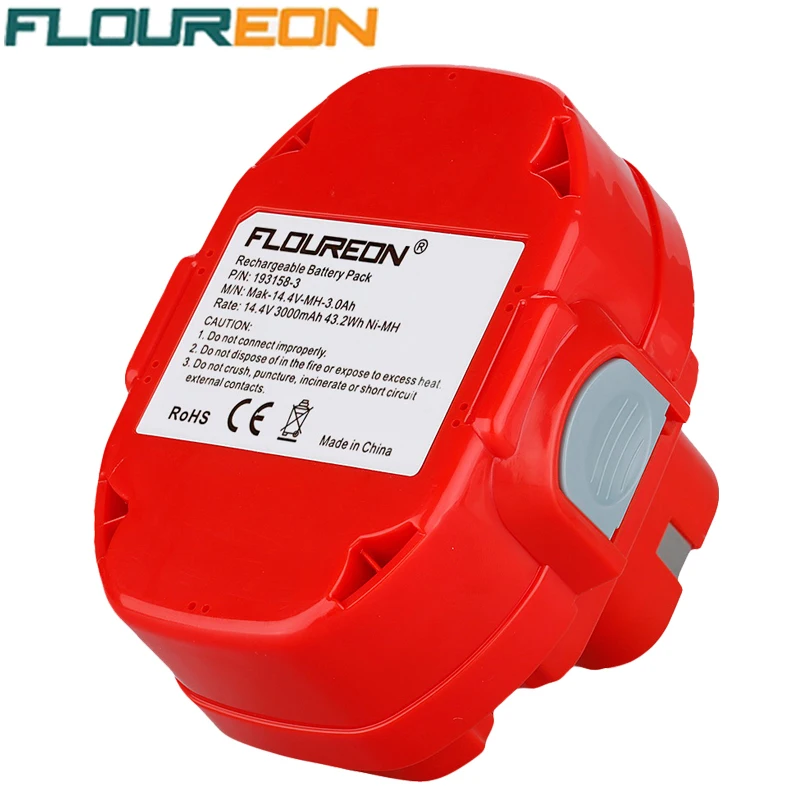 

FLOUREON 14.4V 3000mAh Ni-MH 193158-3 Rechargeable Power Tool Battery Replacement Cordless for Makita Drill PA14 JR140D 1420